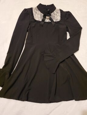 The Grave Girls Dolls Kill Lace Bib Bow Long Sleeve Mini Dress